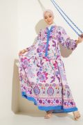 2423 Otantik Desenli Tesettür Elbise - Y.Lila resmi